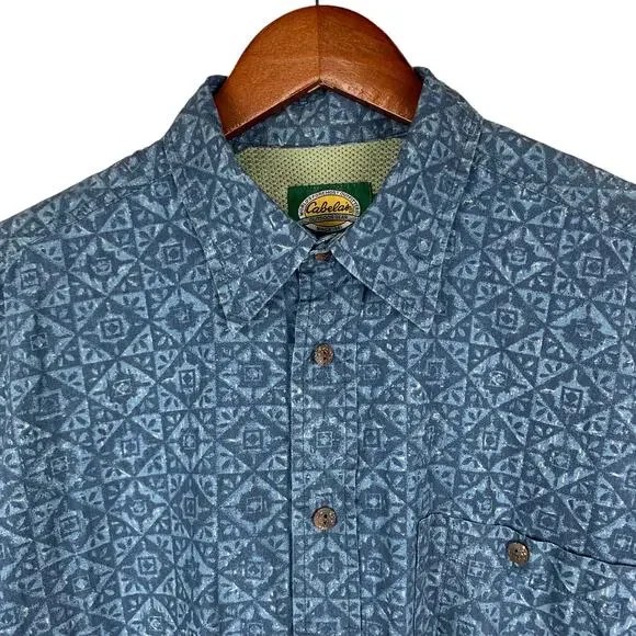 Cabelas Shirt Short Sleeve Button Front Vented Back Blue Fishing Outdoor Men's M - Picture 2 of 6